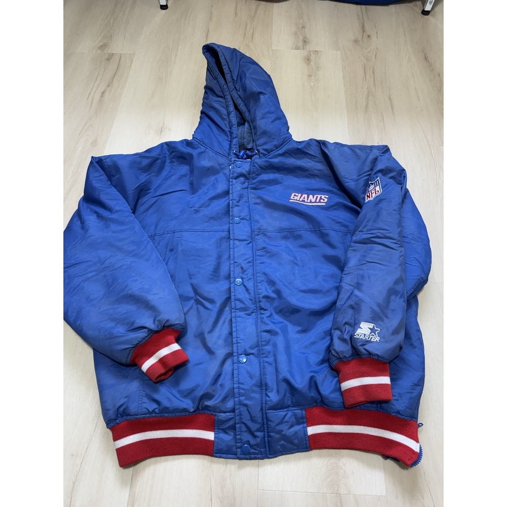 Vintage New York Giants Jacket Mens Size XL Blue NFL Football Starter Hooded 90s